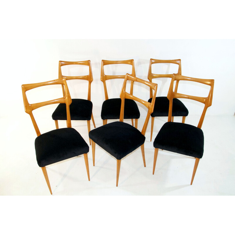 Ensemble de 6 chaises à repas vintage Italie années 1950