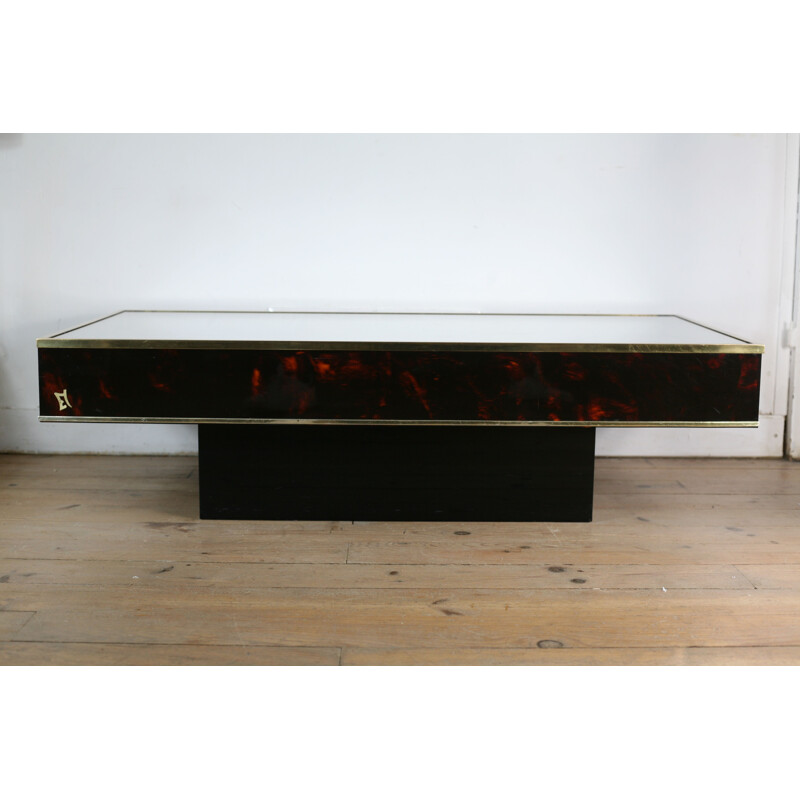 Vintage coffee table by Eric Maville in altuglas and brass France 1970s