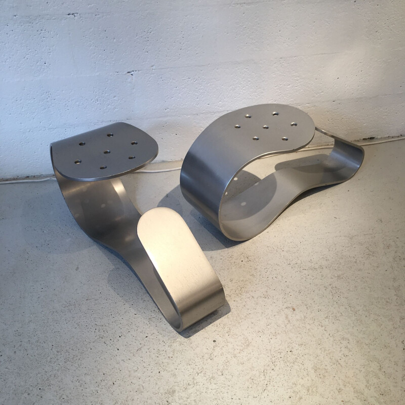 Pair of vintage stools Bata by Roger Tallon in aluminium 1977