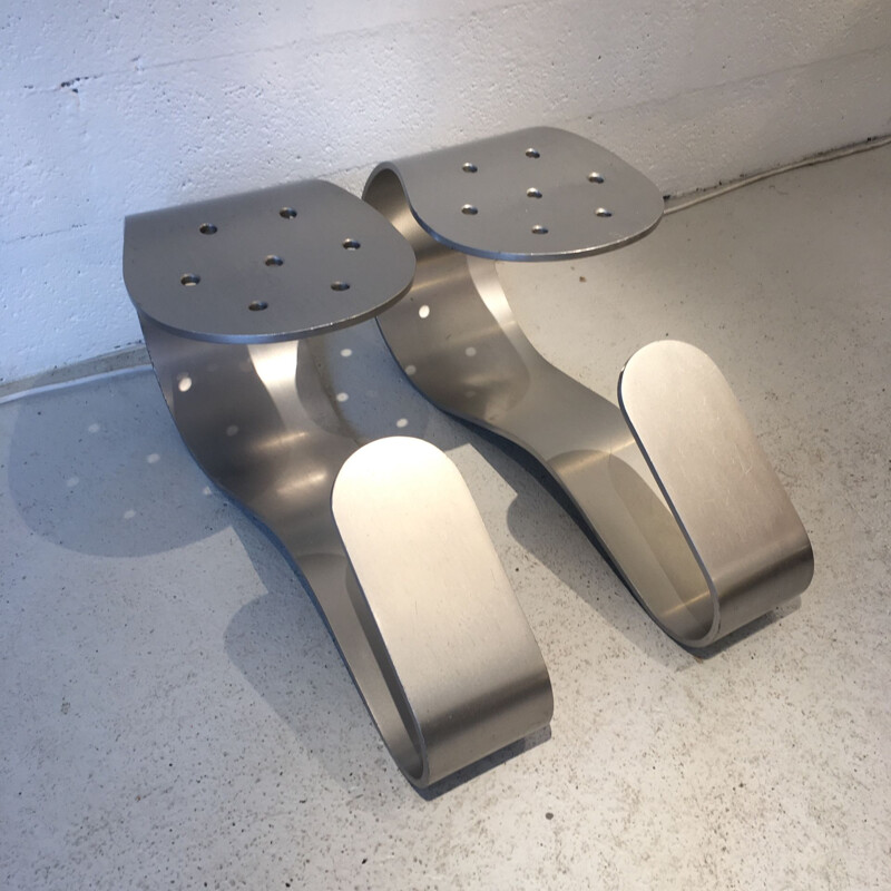 Pair of vintage stools Bata by Roger Tallon in aluminium 1977