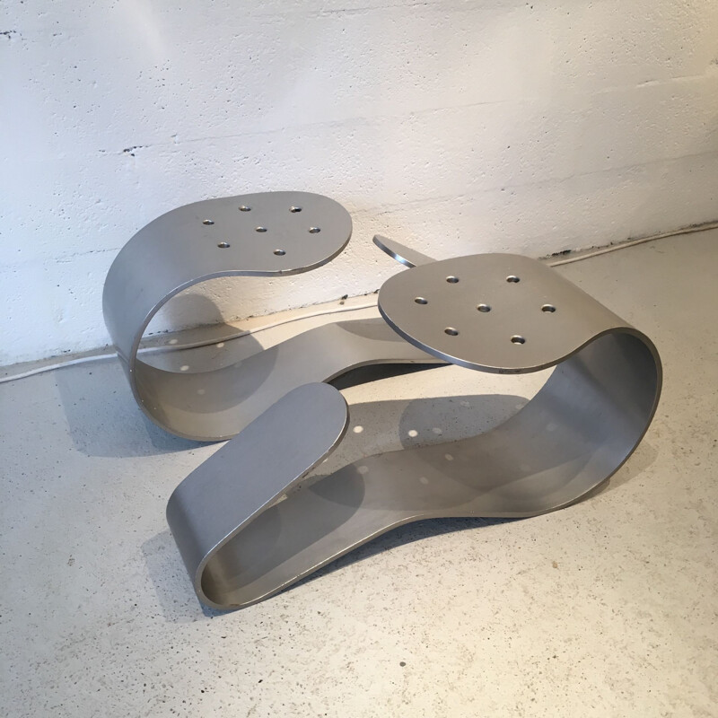Pair of vintage stools Bata by Roger Tallon in aluminium 1977