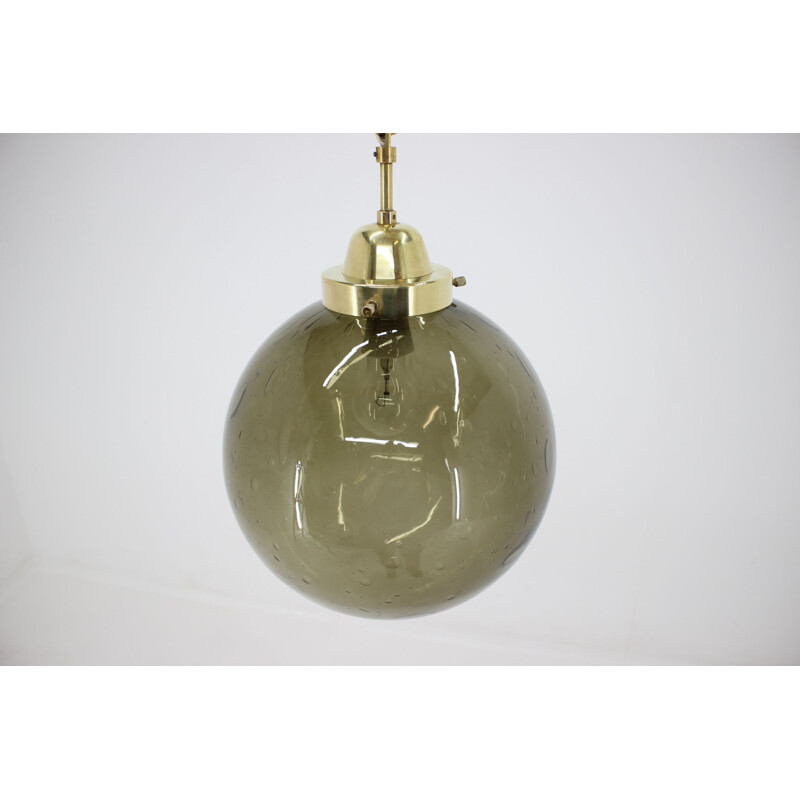 Vintage brass and glass pendant lamp by Valašské Meziříčí, Czechoslovakia 1970