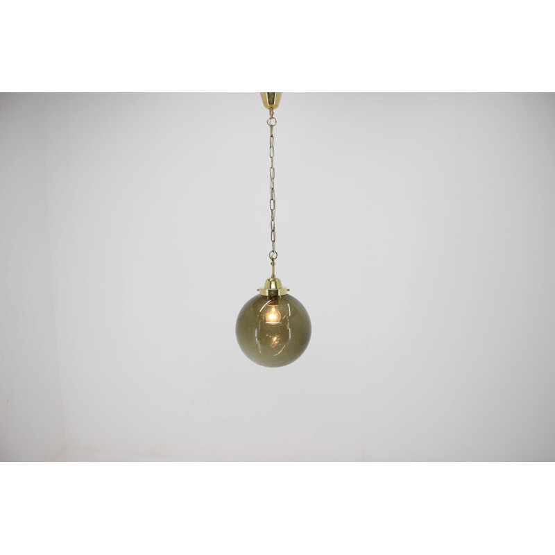 Vintage brass and glass pendant lamp by Valašské Meziříčí, Czechoslovakia 1970