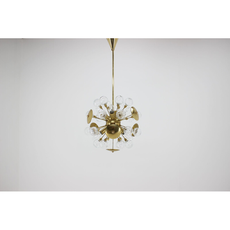 Vintage brass and glass sputnik chandelier by Zeleznobrodske Sklo, Czechoslovakia 1960