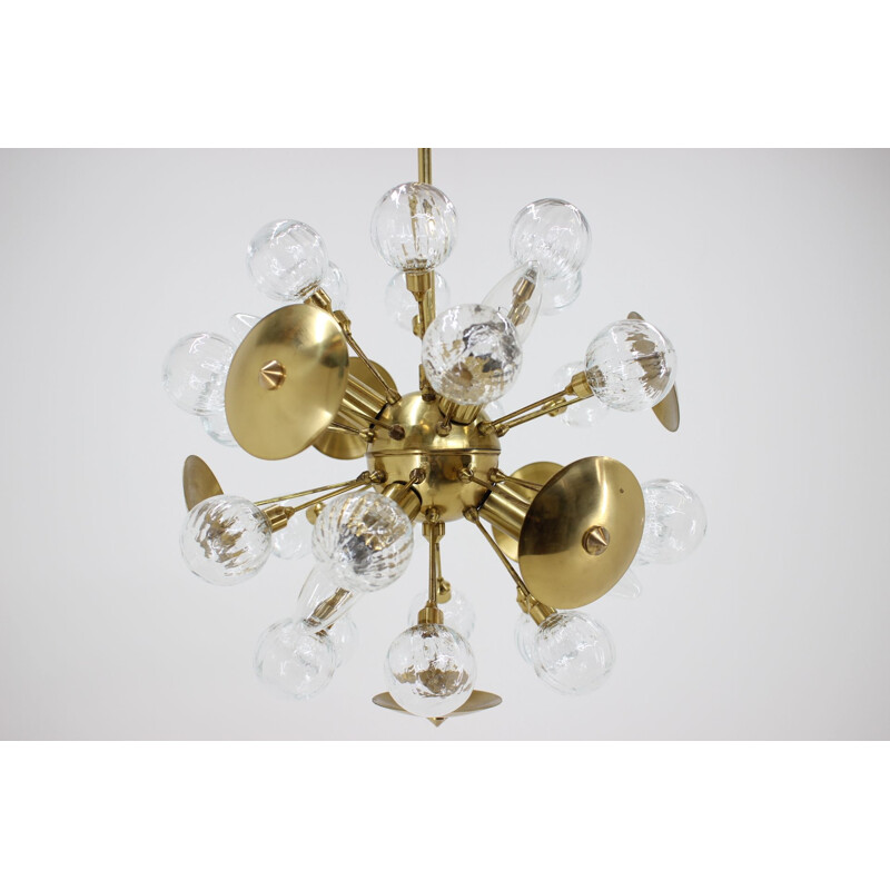 Vintage brass and glass sputnik chandelier by Zeleznobrodske Sklo, Czechoslovakia 1960