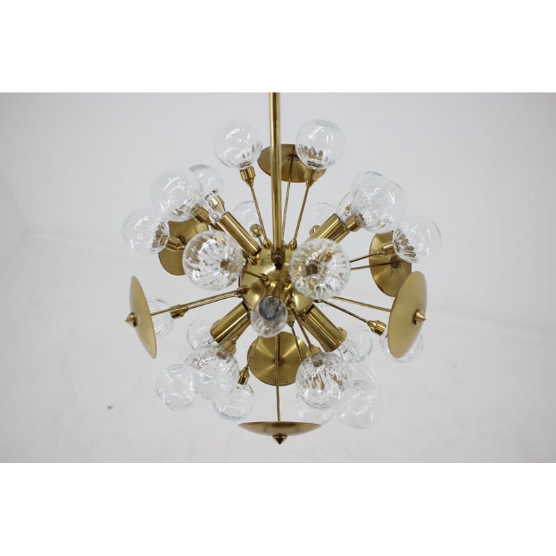 Vintage brass and glass sputnik chandelier by Zeleznobrodske Sklo, Czechoslovakia 1960