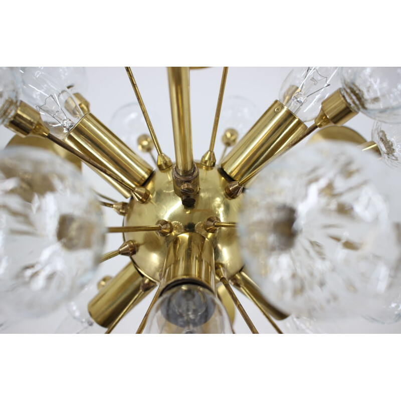 Vintage brass and glass sputnik chandelier by Zeleznobrodske Sklo, Czechoslovakia 1960