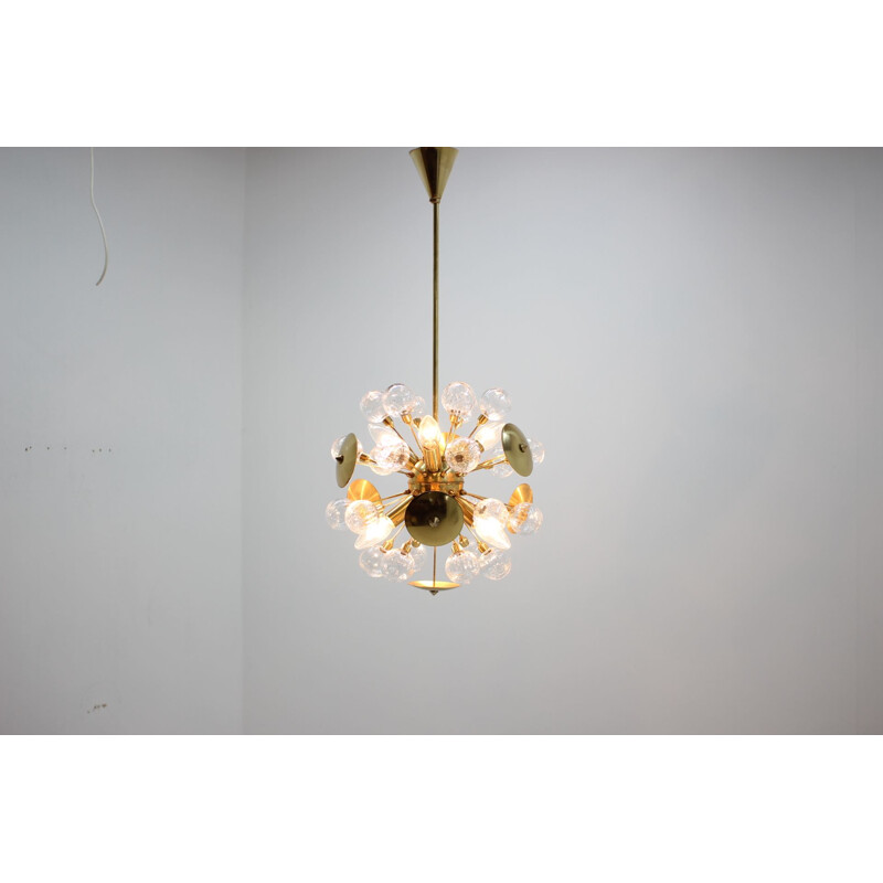 Vintage brass and glass sputnik chandelier by Zeleznobrodske Sklo, Czechoslovakia 1960