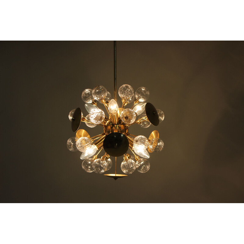 Vintage brass and glass sputnik chandelier by Zeleznobrodske Sklo, Czechoslovakia 1960