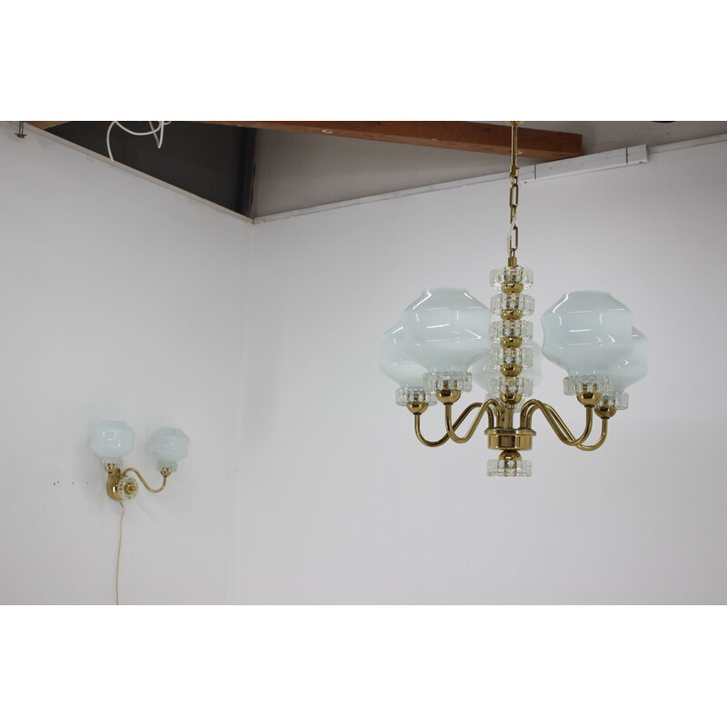 Set of one vintage chandelier and one wall lamp