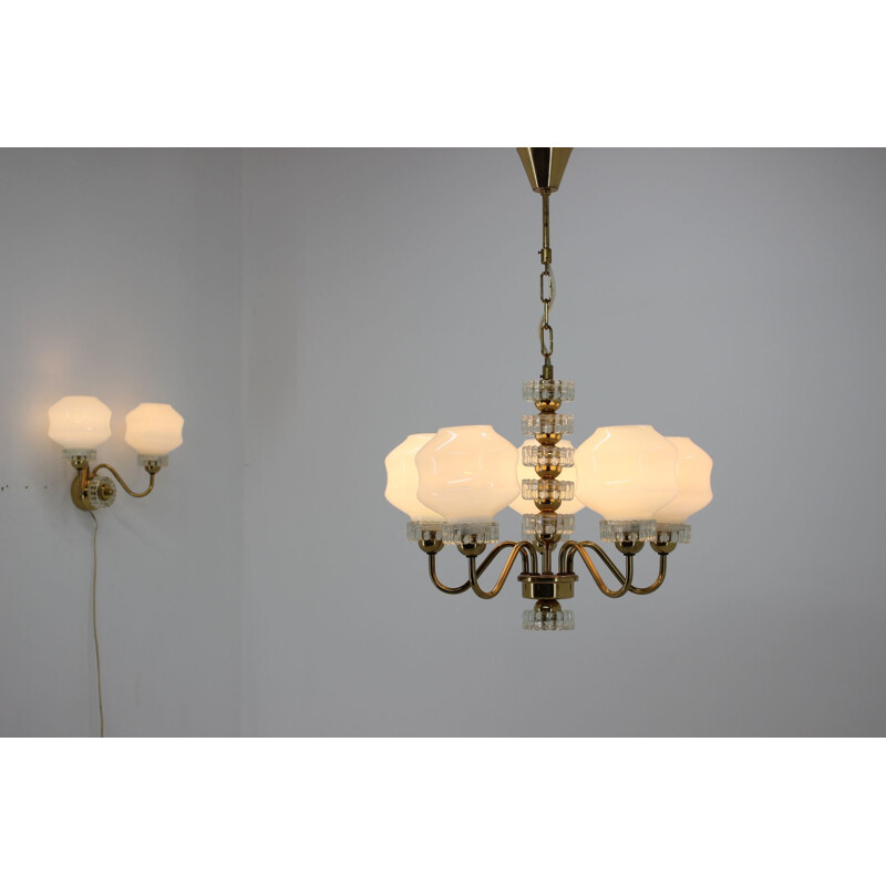 Set of one vintage chandelier and one wall lamp