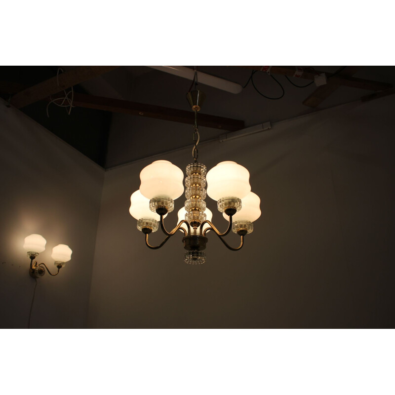 Set of one vintage chandelier and one wall lamp