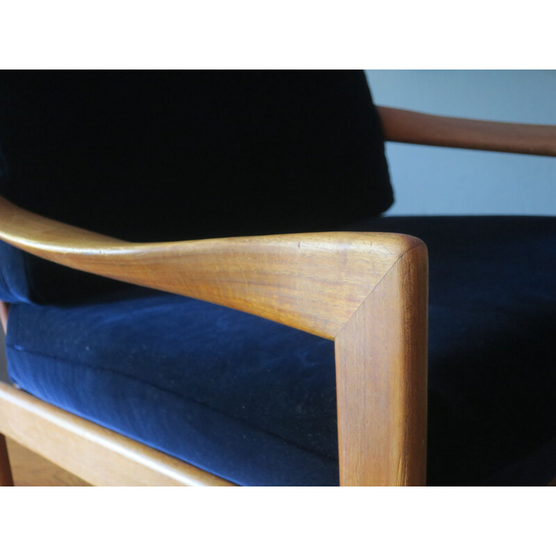 Vintage Illum Wikkelslo for Eilersen Teak Lounge Chair in Blue Velvet