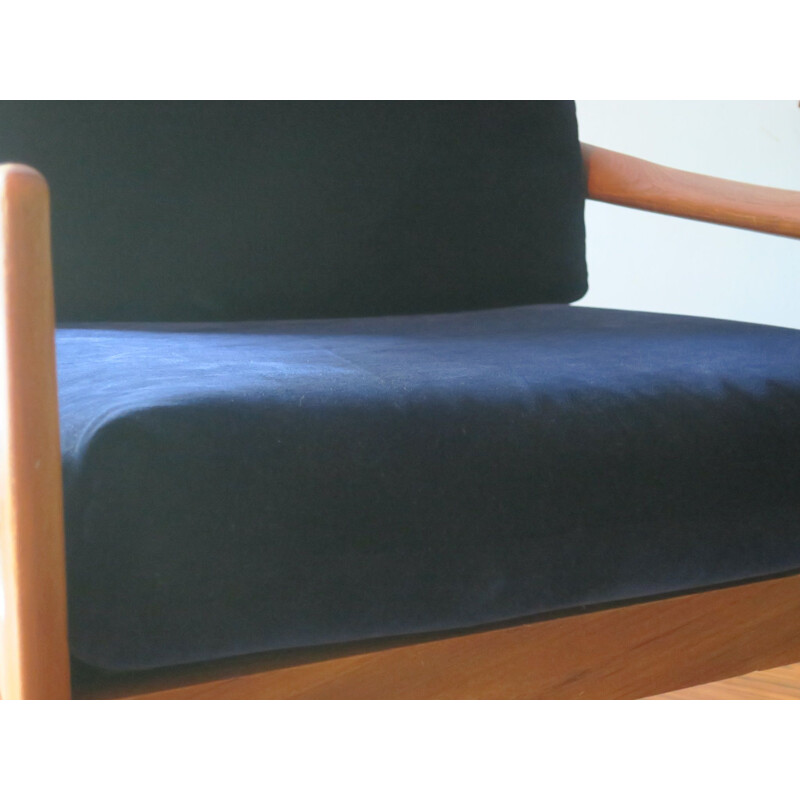 Vintage Illum Wikkelslo for Eilersen Teak Lounge Chair in Blue Velvet