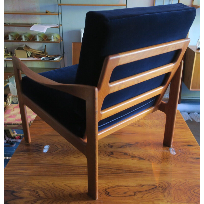 Vintage Illum Wikkelslo for Eilersen Teak Lounge Chair in Blue Velvet