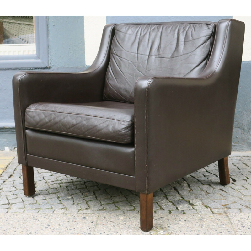 Fauteuil vintage en cuir marron foncé Danois