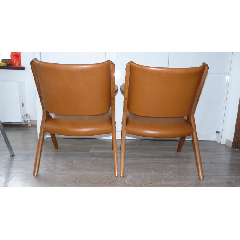 Set of two Dal Vera armchairs in leatherette and beechwood - 1960s