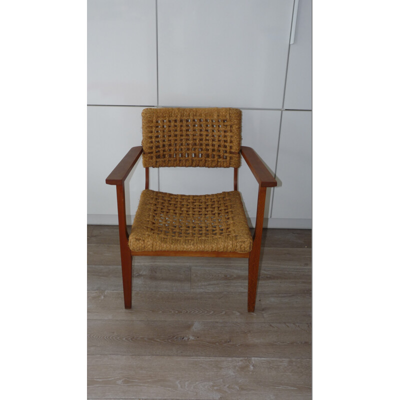 Rope and wooden armchair, Adrien AUDOUX & Frida MINET - 1950s