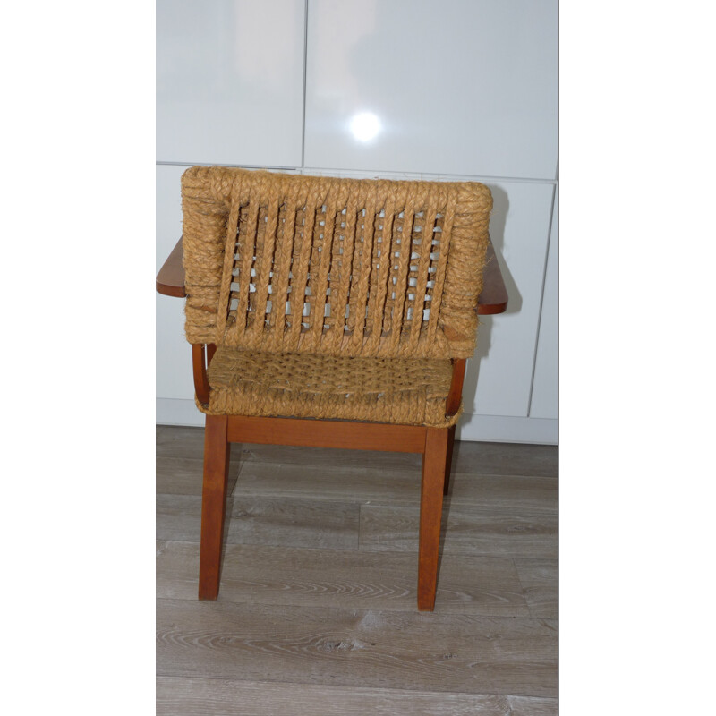 Rope and wooden armchair, Adrien AUDOUX & Frida MINET - 1950s