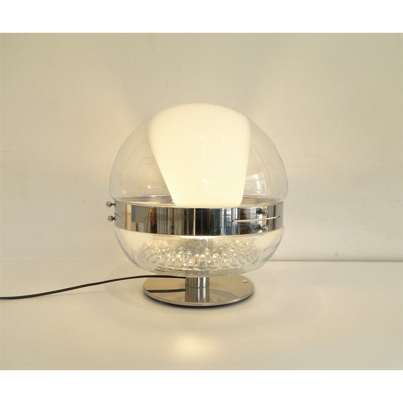 Lampe globe space age  en verre de Murano et chrome