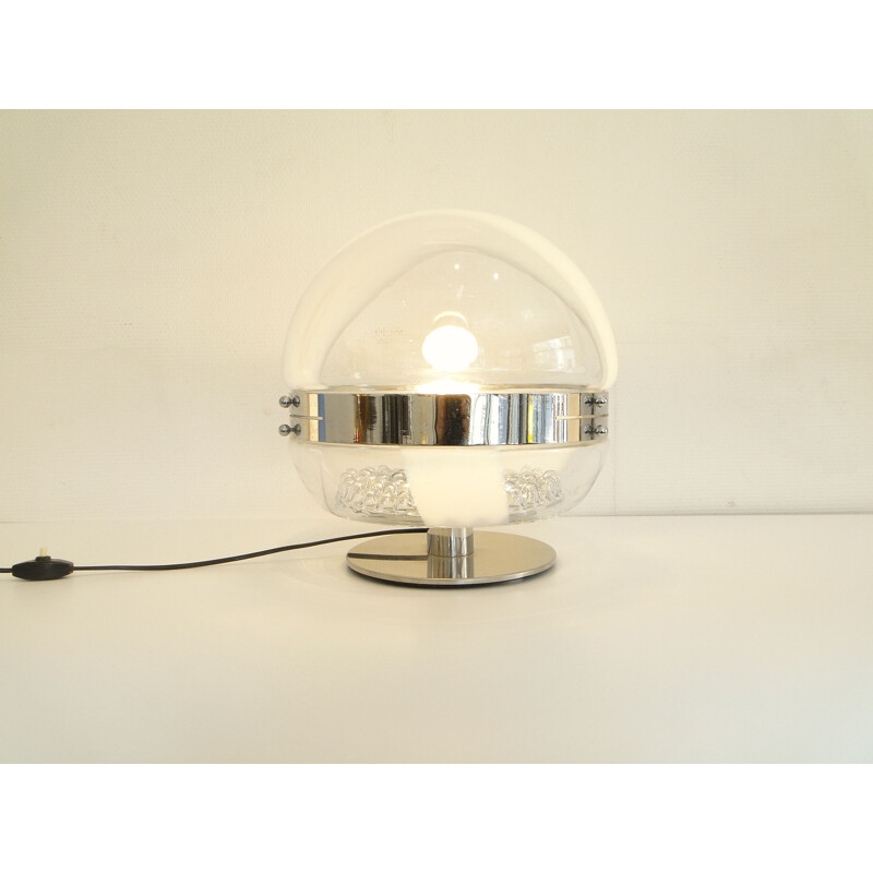 Lampe globe space age  en verre de Murano et chrome