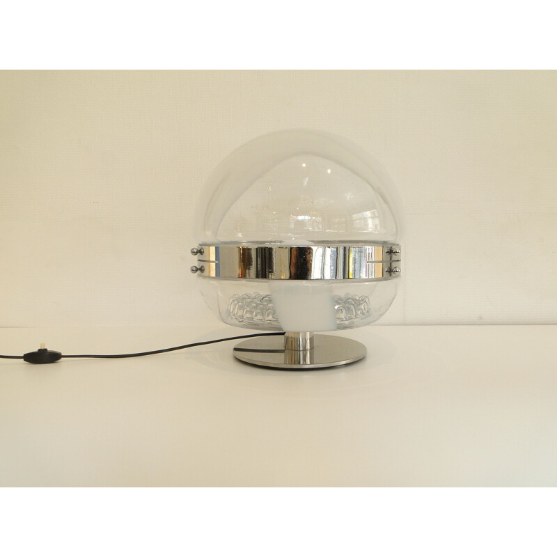 Lampe globe space age  en verre de Murano et chrome