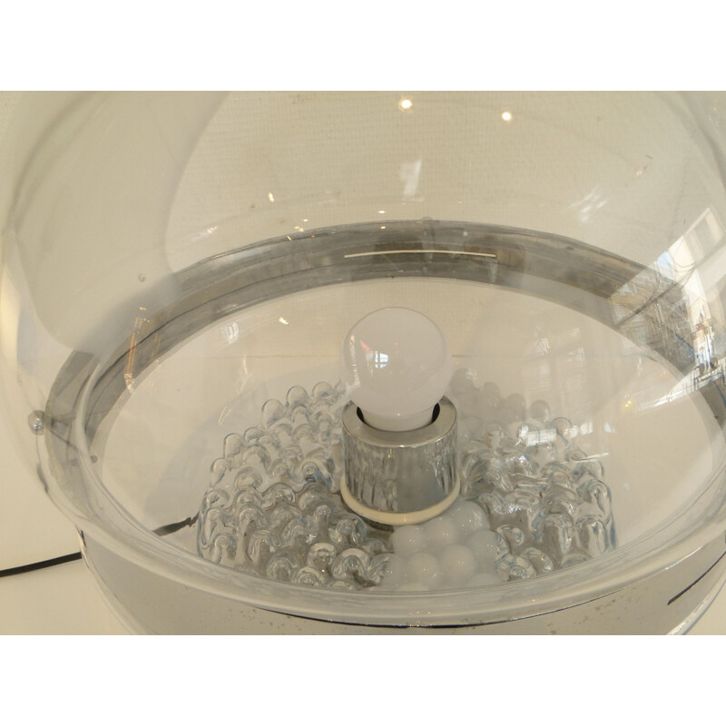 Lampe globe space age  en verre de Murano et chrome