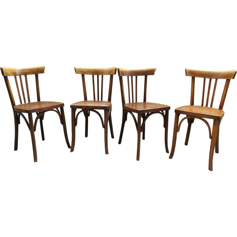 Ensemble de 4 chaises vintage bistrot Luterma France 1960s