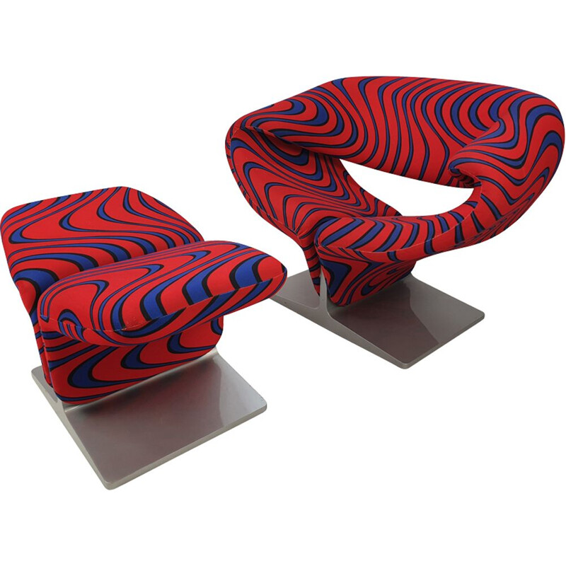 Vintage armchair & ottoman Ribbon by Pierre Paulin for Artifort, 1980s