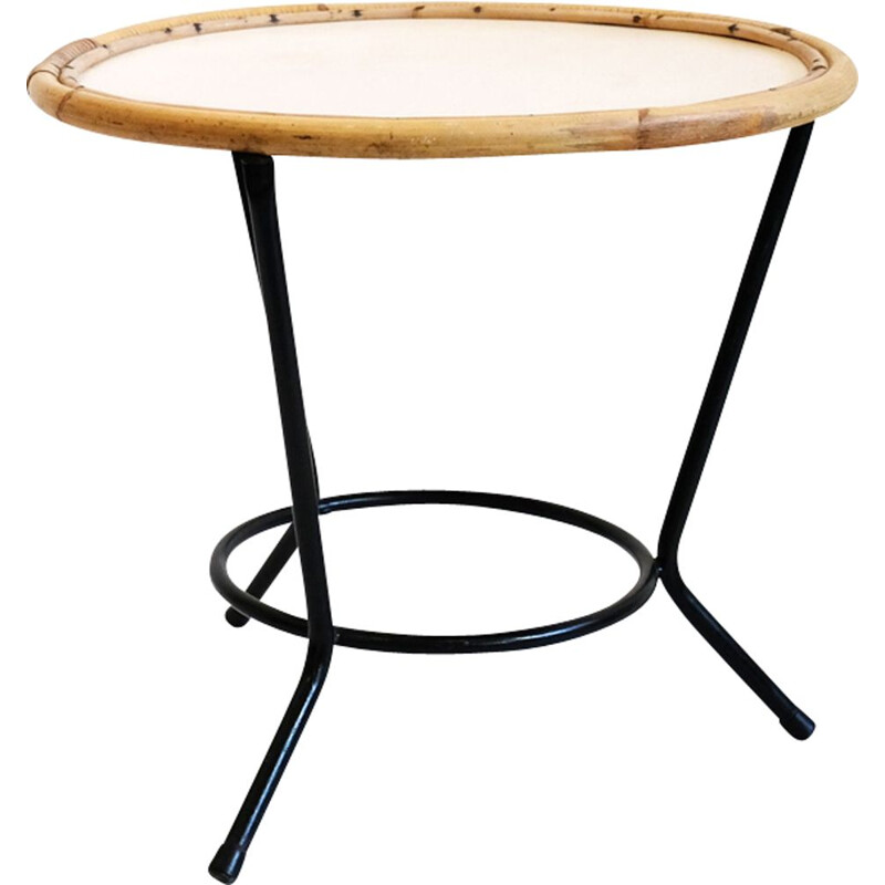 Metal coffee table and rattan 1960-70s
