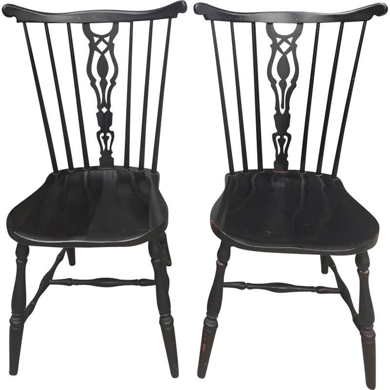 Pair of black lacquered wooden Dining chairs by Gemla Diö, Sweden,1950