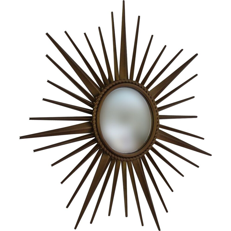 French vintage sun mirror in gold metal 1960