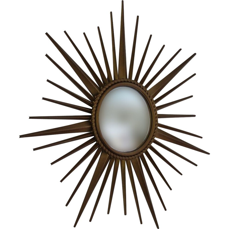 Miroir soleil vintage français en métal doré 1960