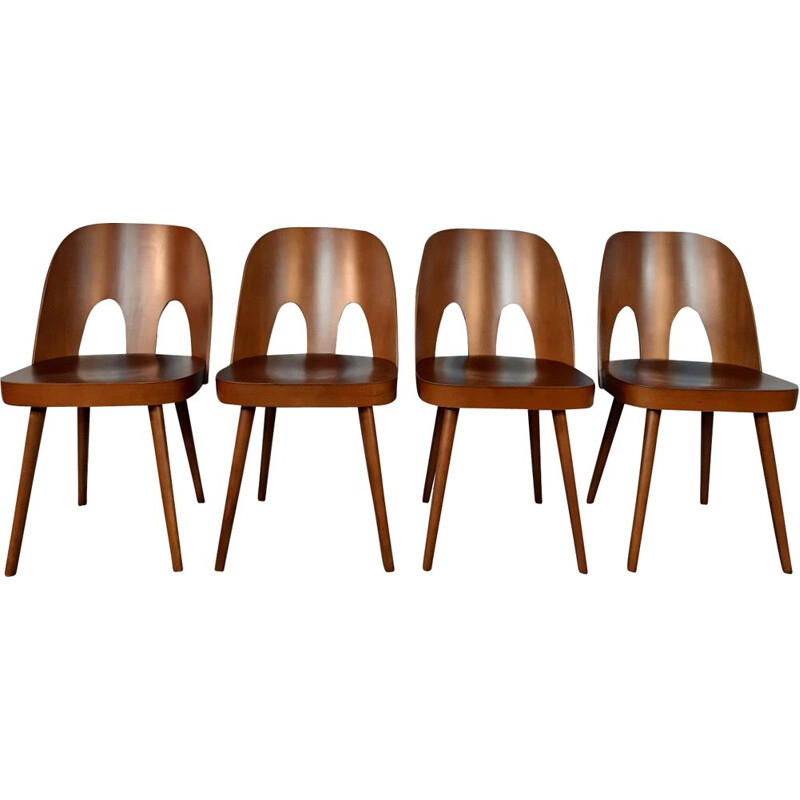 Set of 4 vintage chairs in beech by Oswald Haerdtl for Ton Czechoslovak 1950s