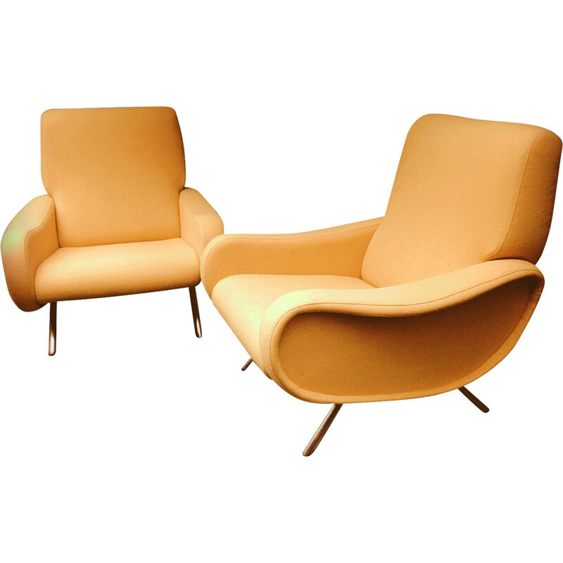 Pair of Arflex wooden and fabric armchairs, Marco ZANUSO - 1950s