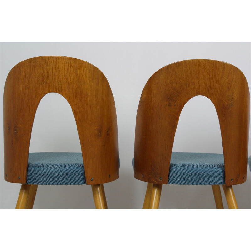 Set of 4 vintage chairs for Tatra in bent plywood and blue fabric 1960