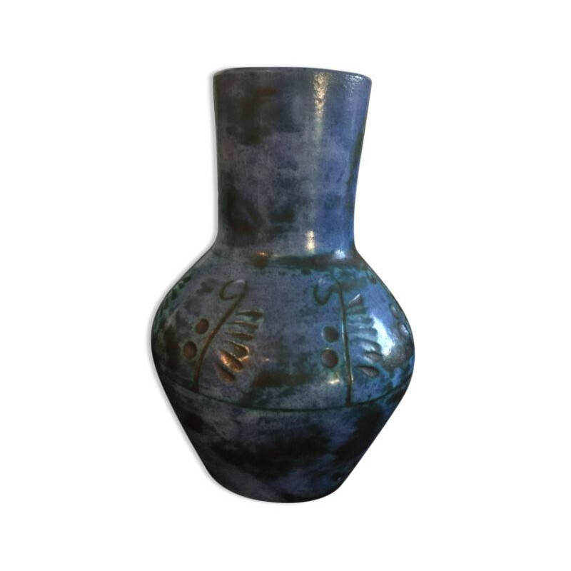 Vase vintage de Jacques Blin en céramique bleue de Vallauris 1960 