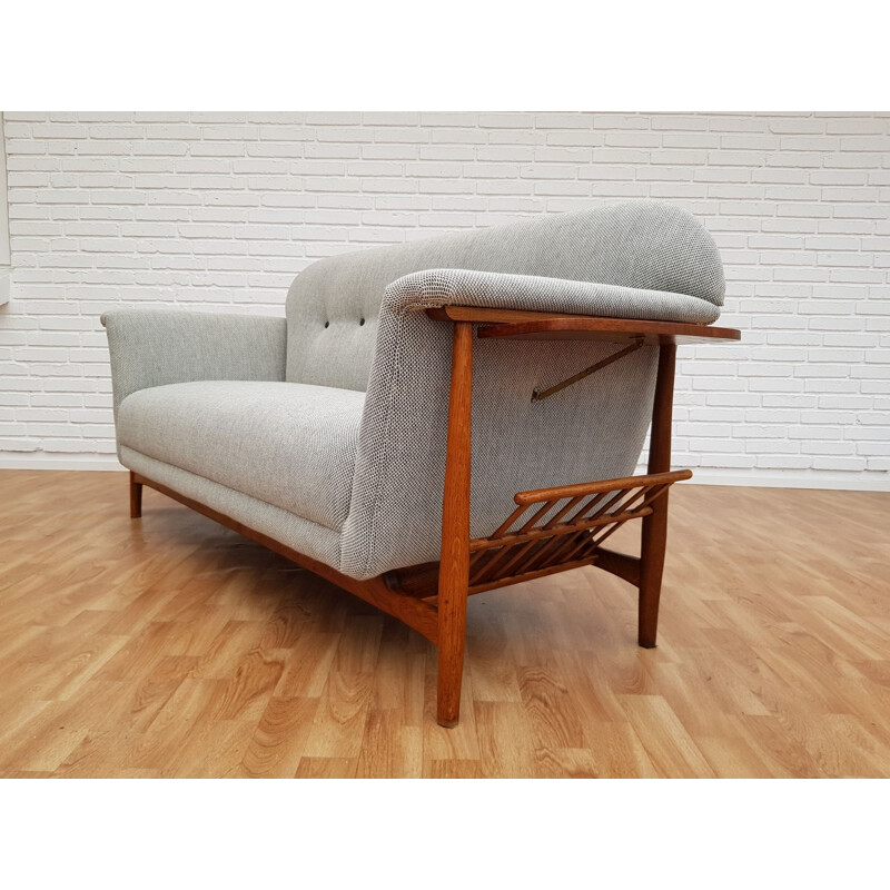 Vintage danish sofa in grey wool and oakwood 1960