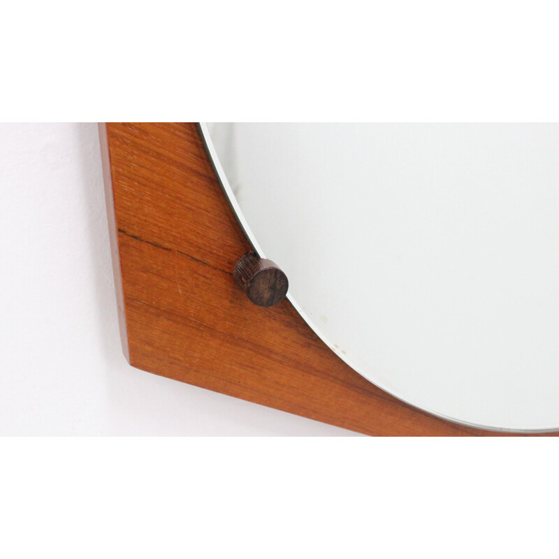 Vintage hexagonal teak mirror by ISA Bergamo 1950s