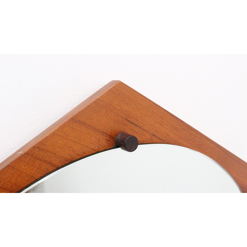 Vintage hexagonal teak mirror by ISA Bergamo 1950s