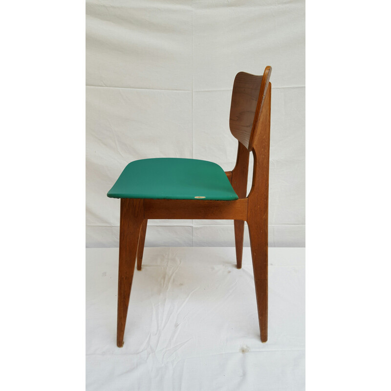 Chaise vintage en bois et pvc, Roger LANDAULT - 1950