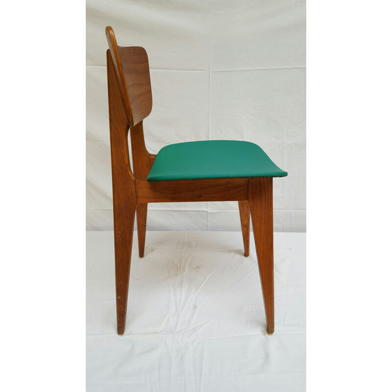 Vintage chair in wood and pvc, Roger LANDAULT - 1950s