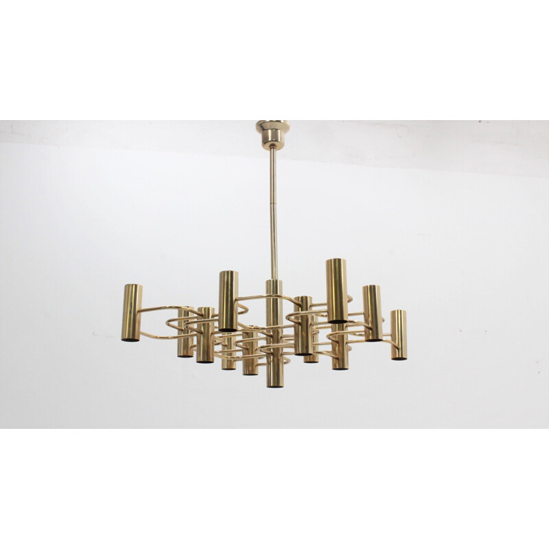 Vintage chandelier in metal brassed by Gaetano Sciolari 1970s