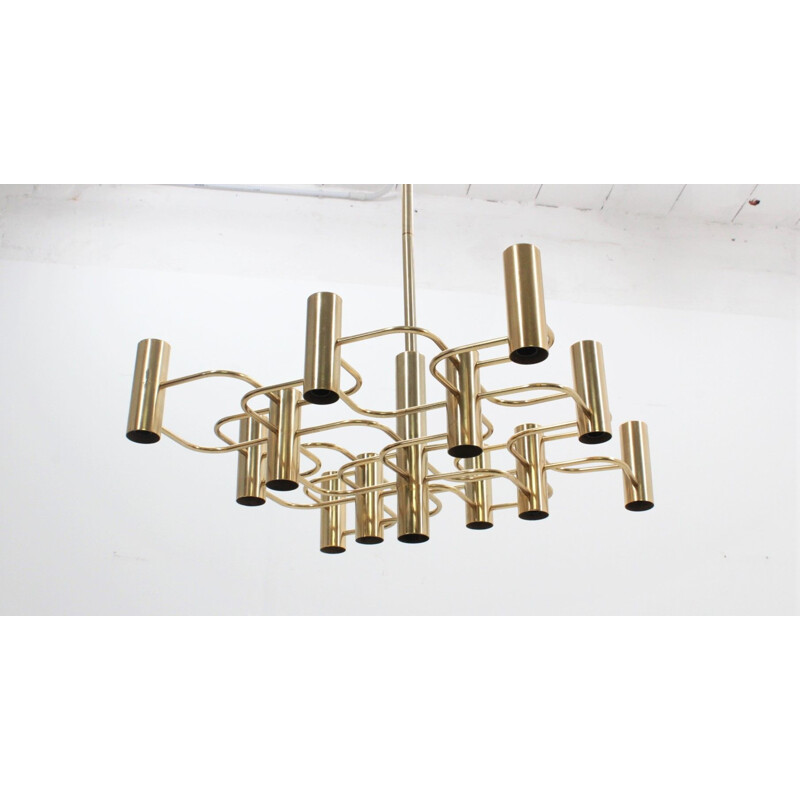 Vintage chandelier in metal brassed by Gaetano Sciolari 1970s