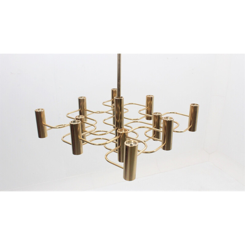 Vintage chandelier in metal brassed by Gaetano Sciolari 1970s