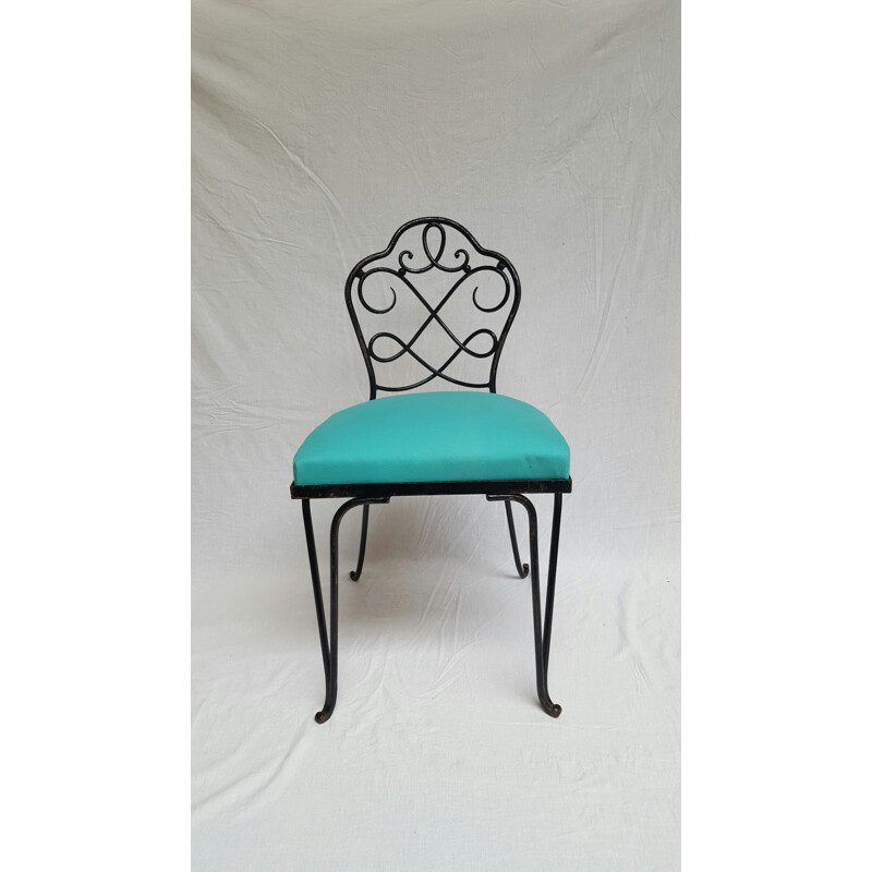 Conjunto de 6 sillas de hierro forjado y tela, René PROU - 1930