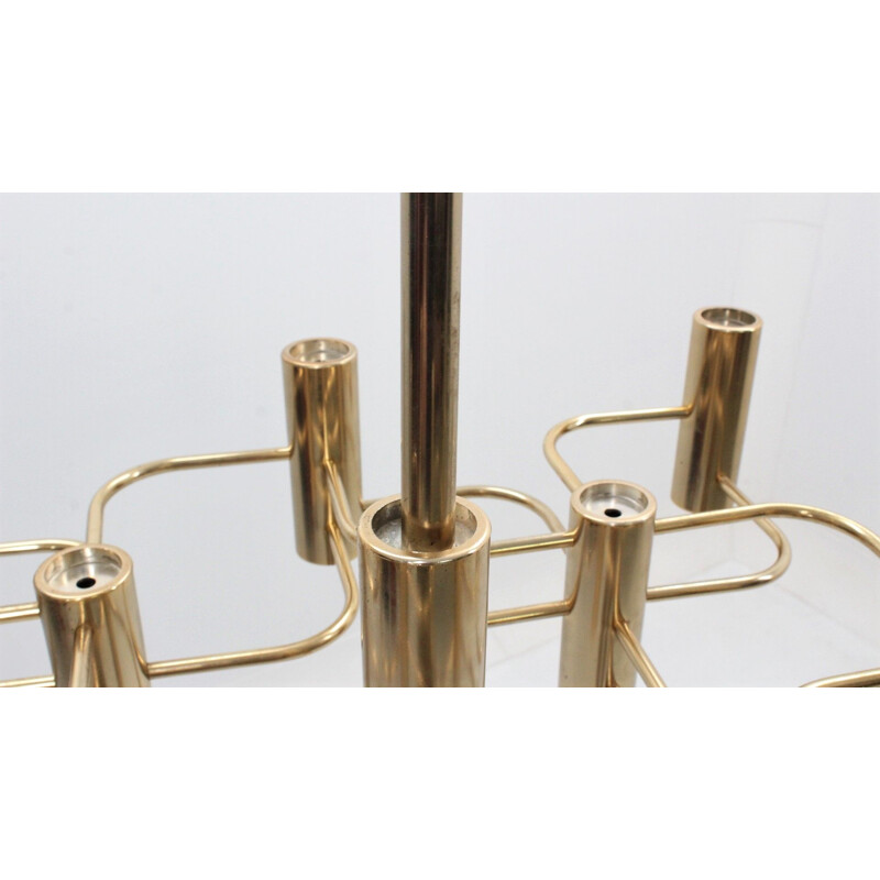 Vintage chandelier in metal brassed by Gaetano Sciolari 1970s