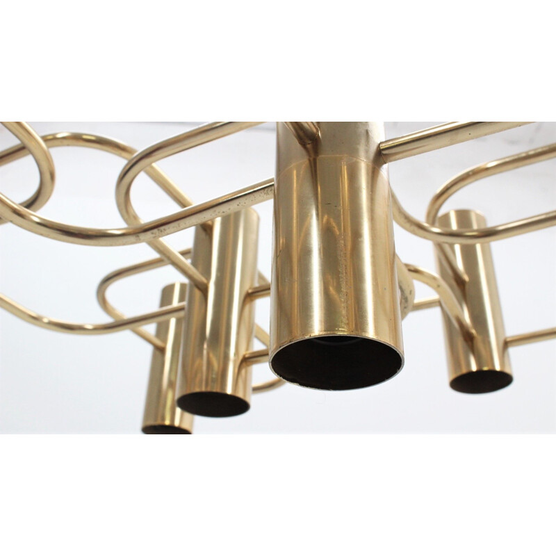 Vintage chandelier in metal brassed by Gaetano Sciolari 1970s