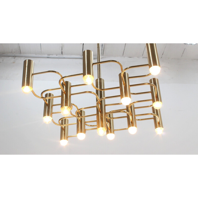 Vintage chandelier in metal brassed by Gaetano Sciolari 1970s