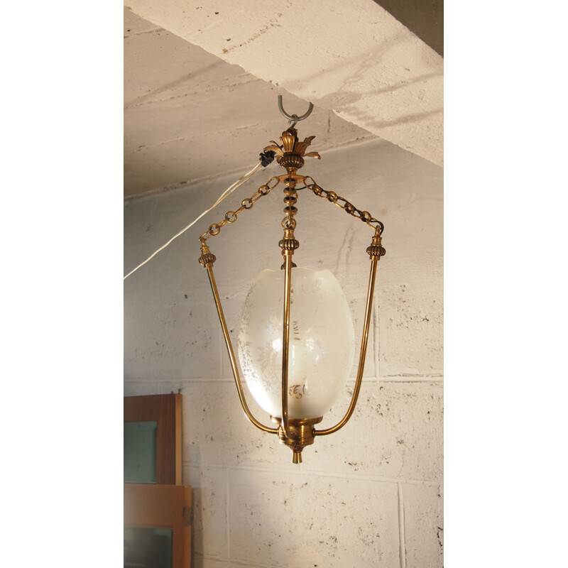 Vintage brass and glass pendant lamp, 1930s